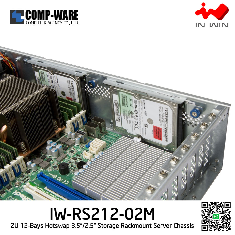 In Win Rackmount Server Chassis IW-RS212-02M 2U 12-Bays, 500W fixed supply, slide rail Bezel