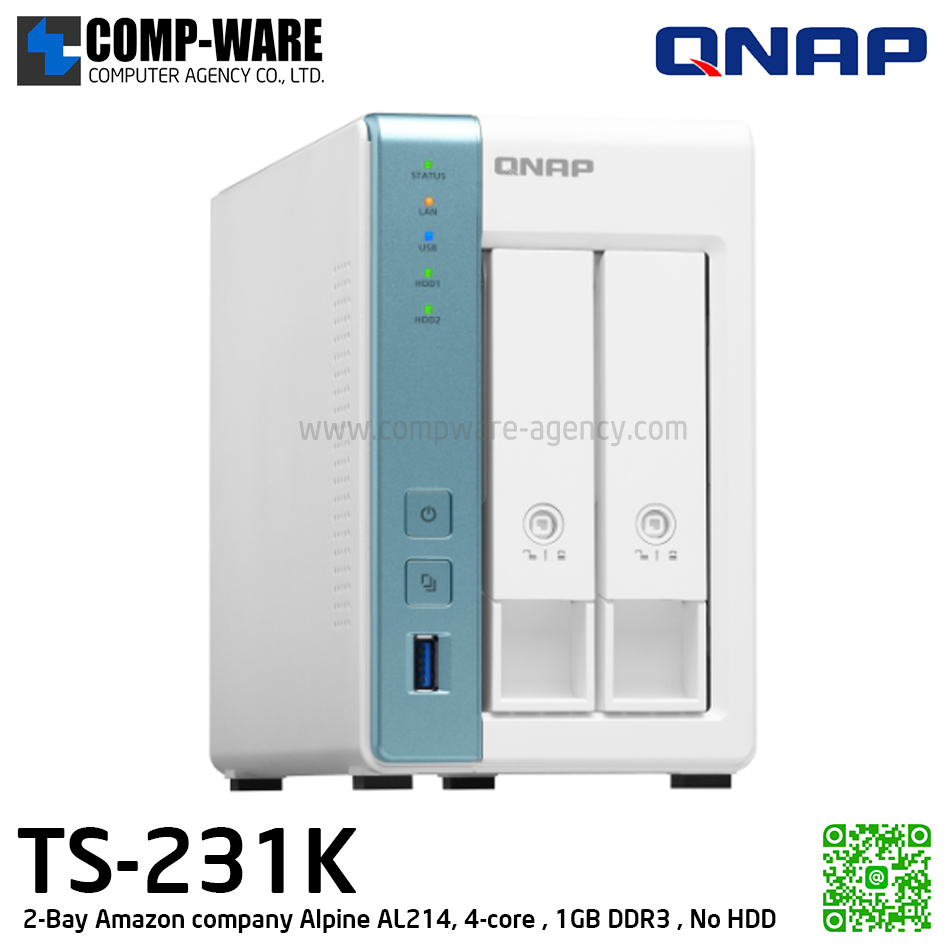 QNAP NAS (2-Bay) TS-231K (1GB DDR3 RAM) Annapurna Labs Quad-Core , No HDD // 2Y Warranty