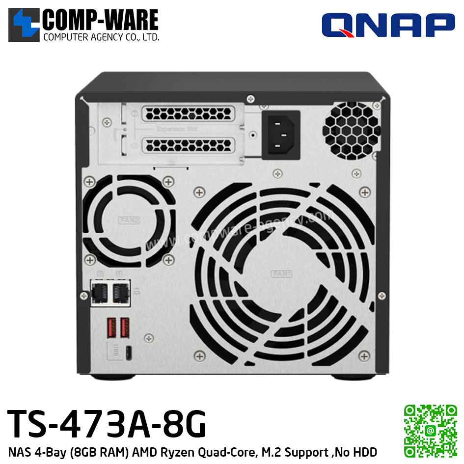 QNAP NAS (4-Bay) TS-473A (8GB RAM up to 64GB) AMD Ryzen V1500B Quad-Core, M.2 Dual-Slot Support ,No HDD / TS-473A-8G / 3Y Warranty