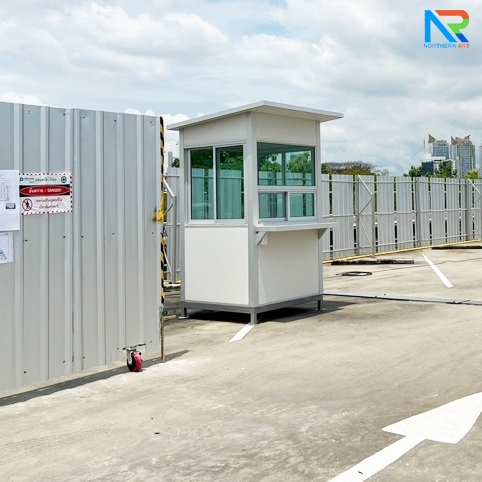 ป้อมยามสำเร็จรูป รุ่น ISOWALL ขนาด 1.20x1.20 ม.โครงสร้างเหล็ก ผนังISOWALL หนา 50 มม.กรอบประตู-หน้าต่าง อะลูมิเนียมสีเงิน