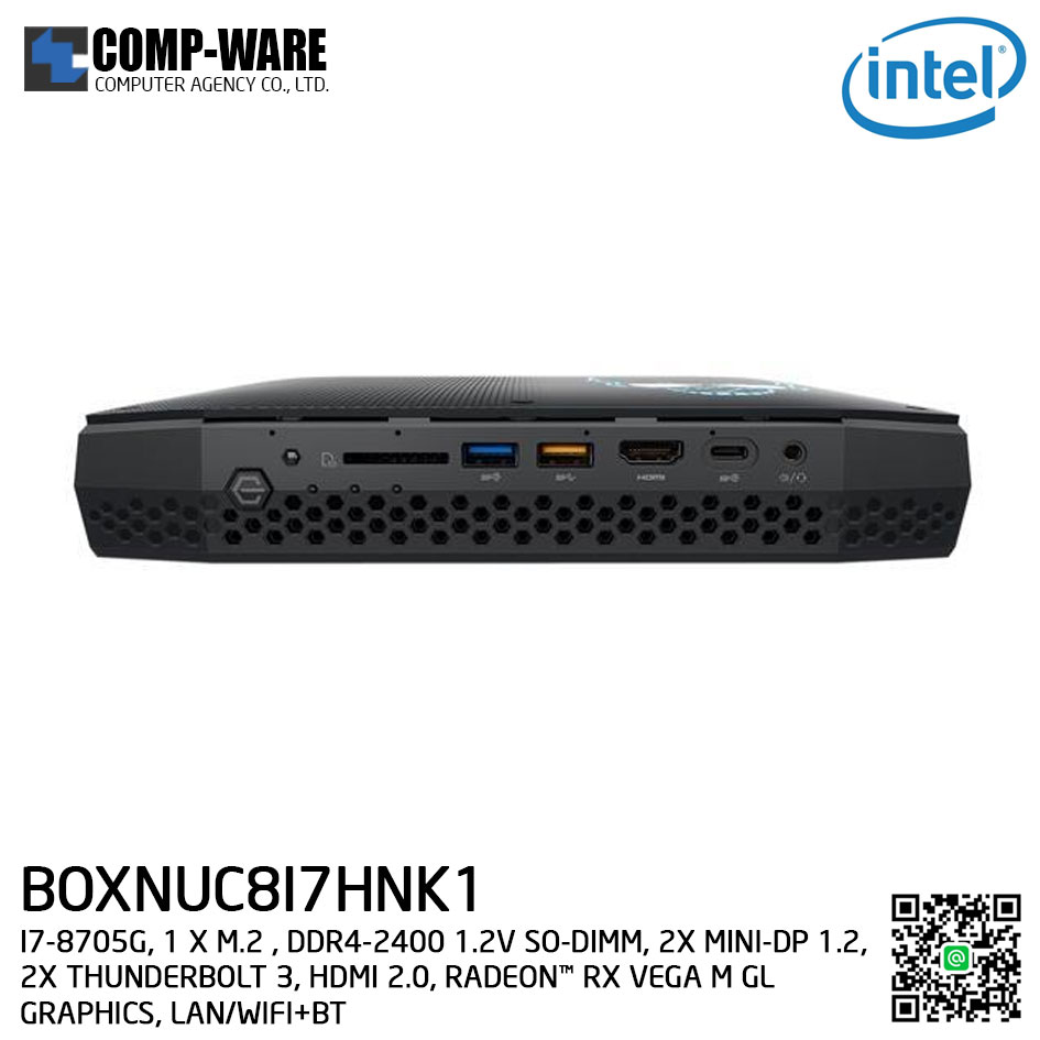Intel NUC8I7HNK1 Mini PC NUC Kit - (I7-8705G, 1 X M.2 , DDR4-2400 SO-DIMM, 2X MINI-DP 1.2, 2X THUNDERBOLT 3, F+R HDMI 2.0, RADEON™ RX VEGA M GL GRAPHICS, LAN/WIFI+BT) BOXNUC8I7HNK1