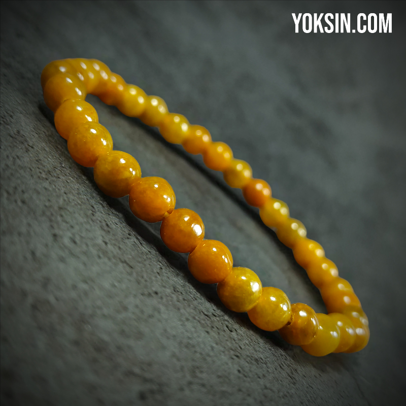 [00247]สร้อยข้อมือหยกน้ำผึ้ง สีส้มทอง ขนาด 6 มม