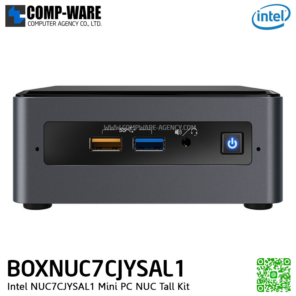 Intel NUC7CJYSAL1 Mini PC NUC Tall Kit - Intel Celeron J4005 (4M Cache, up to 2.70 GHz), 4GB DDR4 SO-DIMM; 32GB eMMC on-board; Windows® 10, 64-bit Home Support 2.5" Drive, DDR4-2400 1.2V SO-DIMM, 2 x HDMI, Wireless-AC 9462 + Bluetooth 5.0 BOXNUC7CJYS
