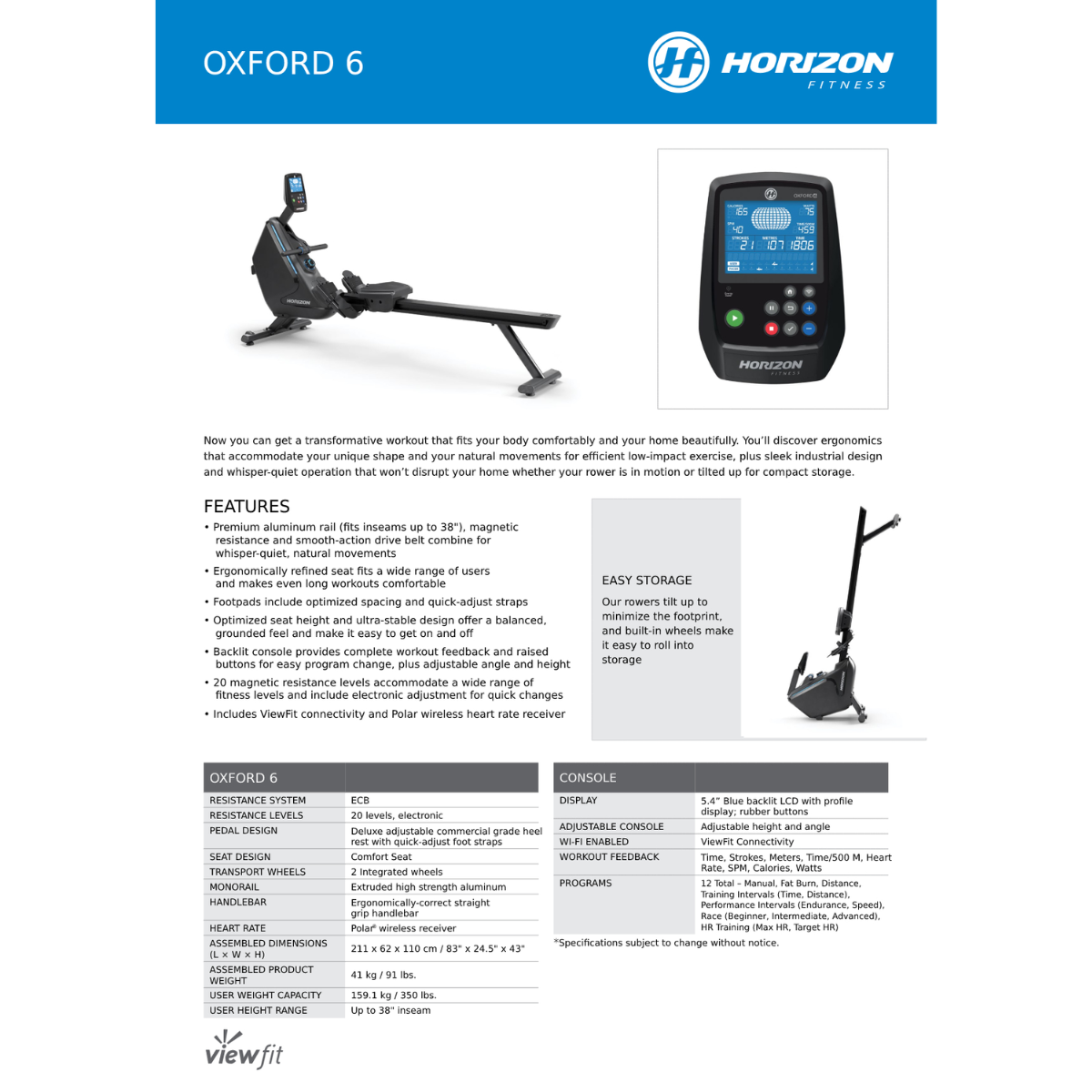 33,705 *ทักแชทผ่อน0%ค่าส่ง 0บ.(Global Version) Horizon Rower กรรเชียงบก Oxford 6