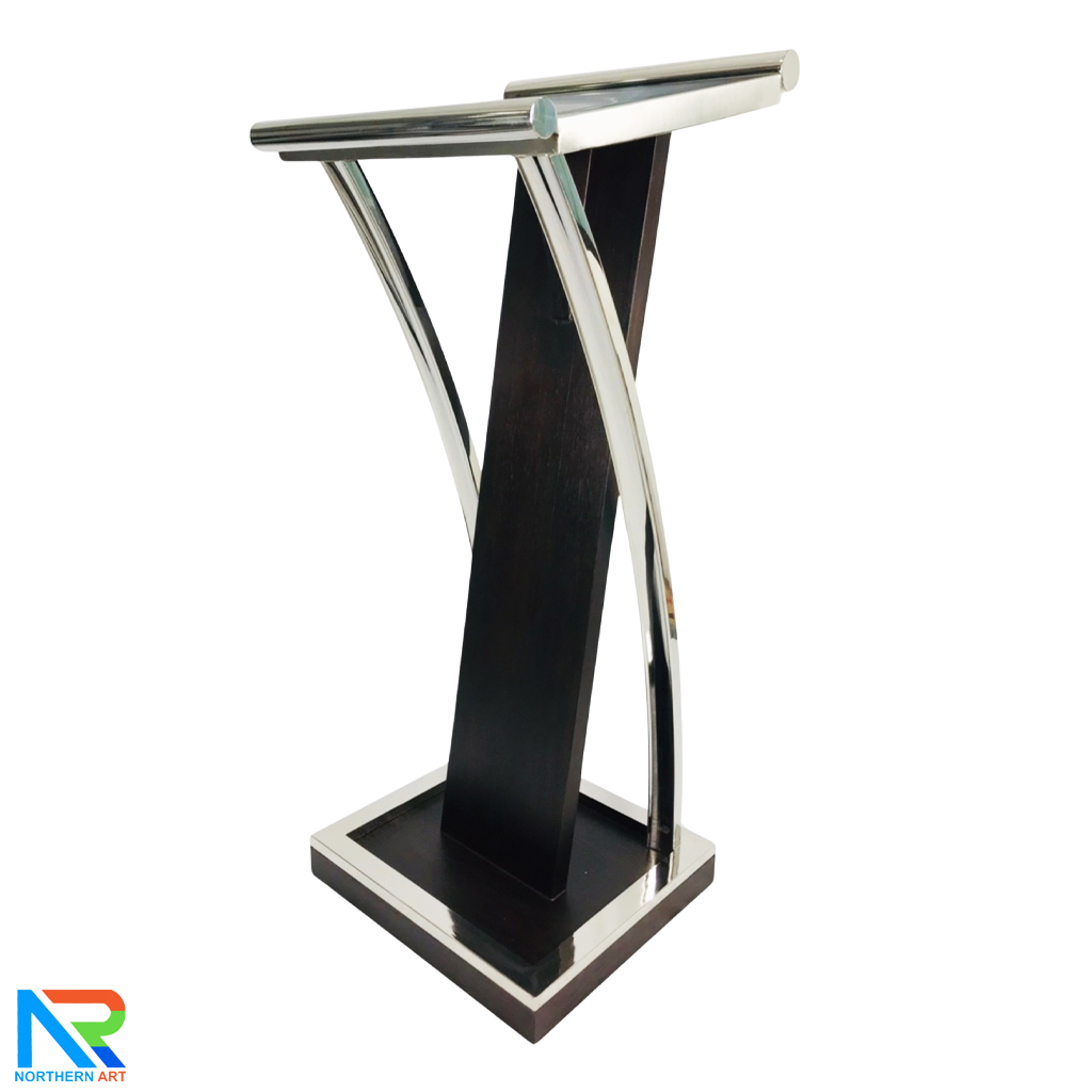 โพเดียมไม้จริง สีดำ PD-01 ขนาด (W) 48x (L) 51 (H) 120 cm Top หุ้มสแตนเลส เกรด 304 แข็งแรงทนทาน พร้อมจัดส่งทั่วไทย