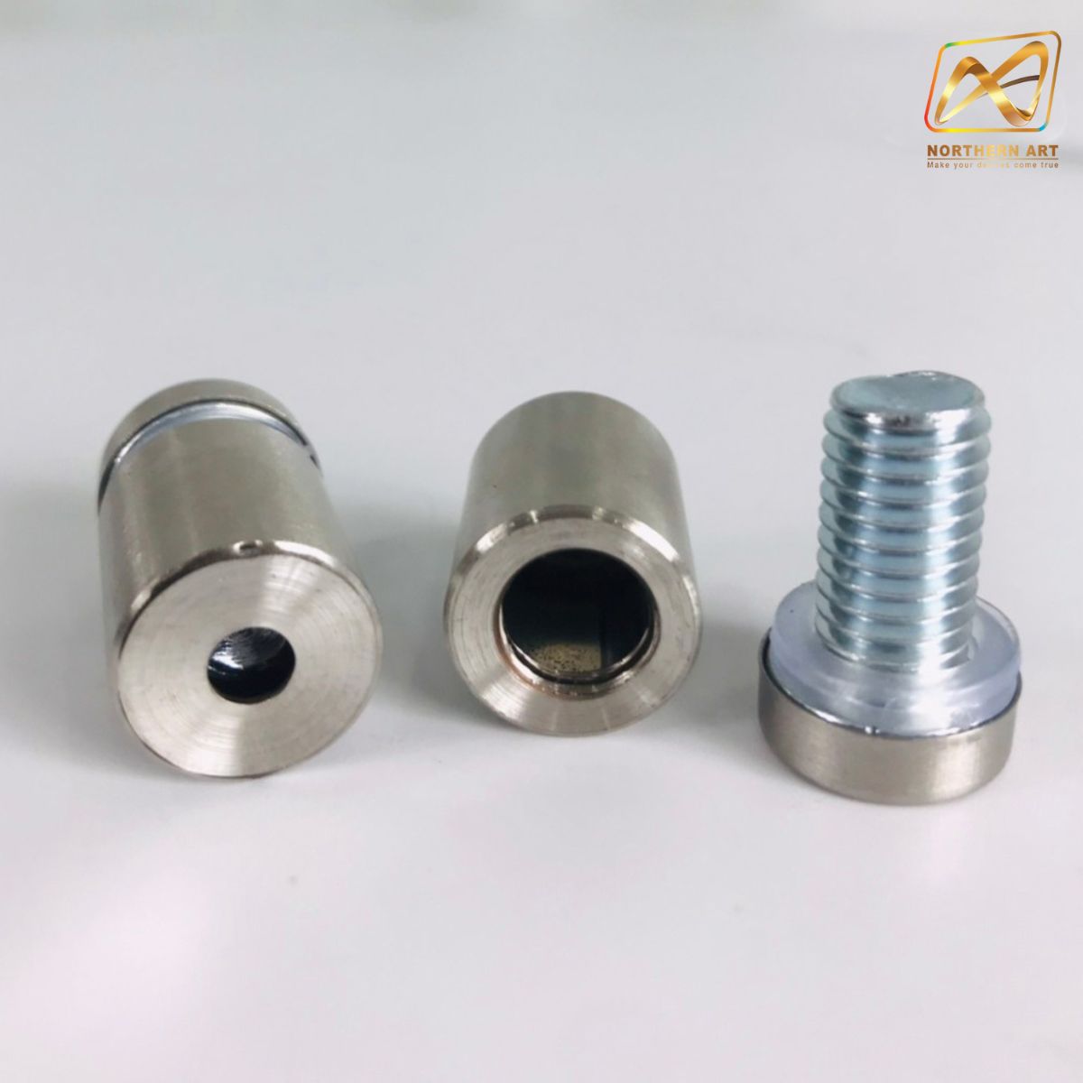 หมุดลอยสแตนเลส สีเงิน ขนาด 16x25 มม.ยึดกรอบภาพอะคริลิค หรือหมุดยึดกระจก *** ราคาต่อชื้น *** (สั่งขั้นต่ำ 12 อัน)