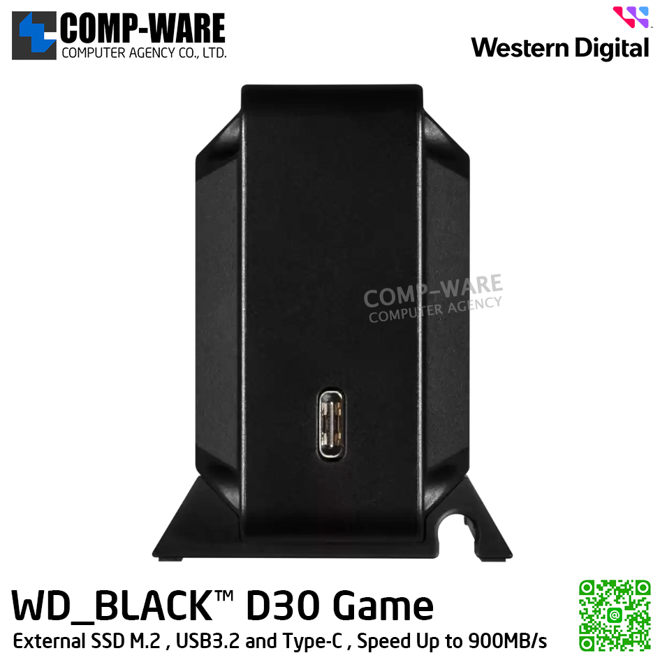 WD Black D30 Game Drive SSD 1TB , External SSD M.2 , USB3.2 and Type-C , Speed Up to 900MB/s (Black) WDBATL0010BBK-WESN รับประกัน 3 ปี