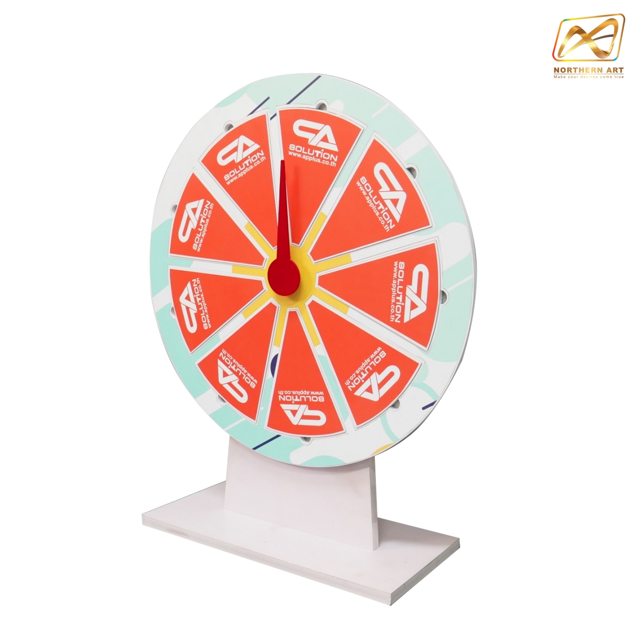 เกมส์วงล้อแม่เหล็กตั้งโต๊ะ ขนาดวงล้อ 50 ซม. สูง 61 ซม. วัสดุพลาสวูดสีขาว หนา 8-15 มม. ถอดประกอบได้