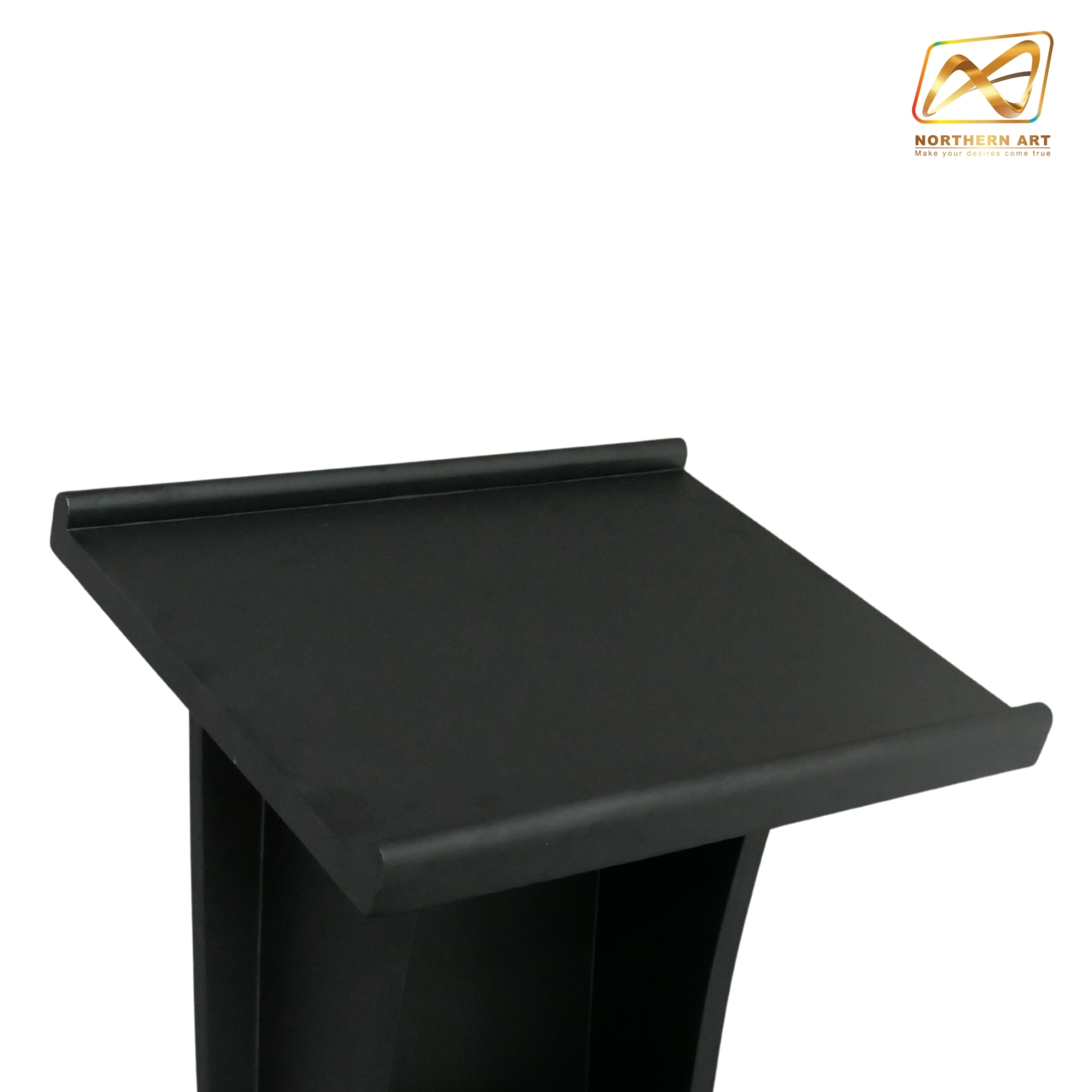 โพเดียมไม้ สีดำ ขนาด (W) 50 x (L) 40 x (H) 120ซม.TOP เอียง พร้อมชั้นวางของ