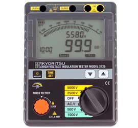 KYORITSU 3125 มีเร้นจ์การใช้งานกว้างตั้งแต่ 500V ถึง 5000V และสามารถวัดฉนวนได้ถึง 1000GΩ