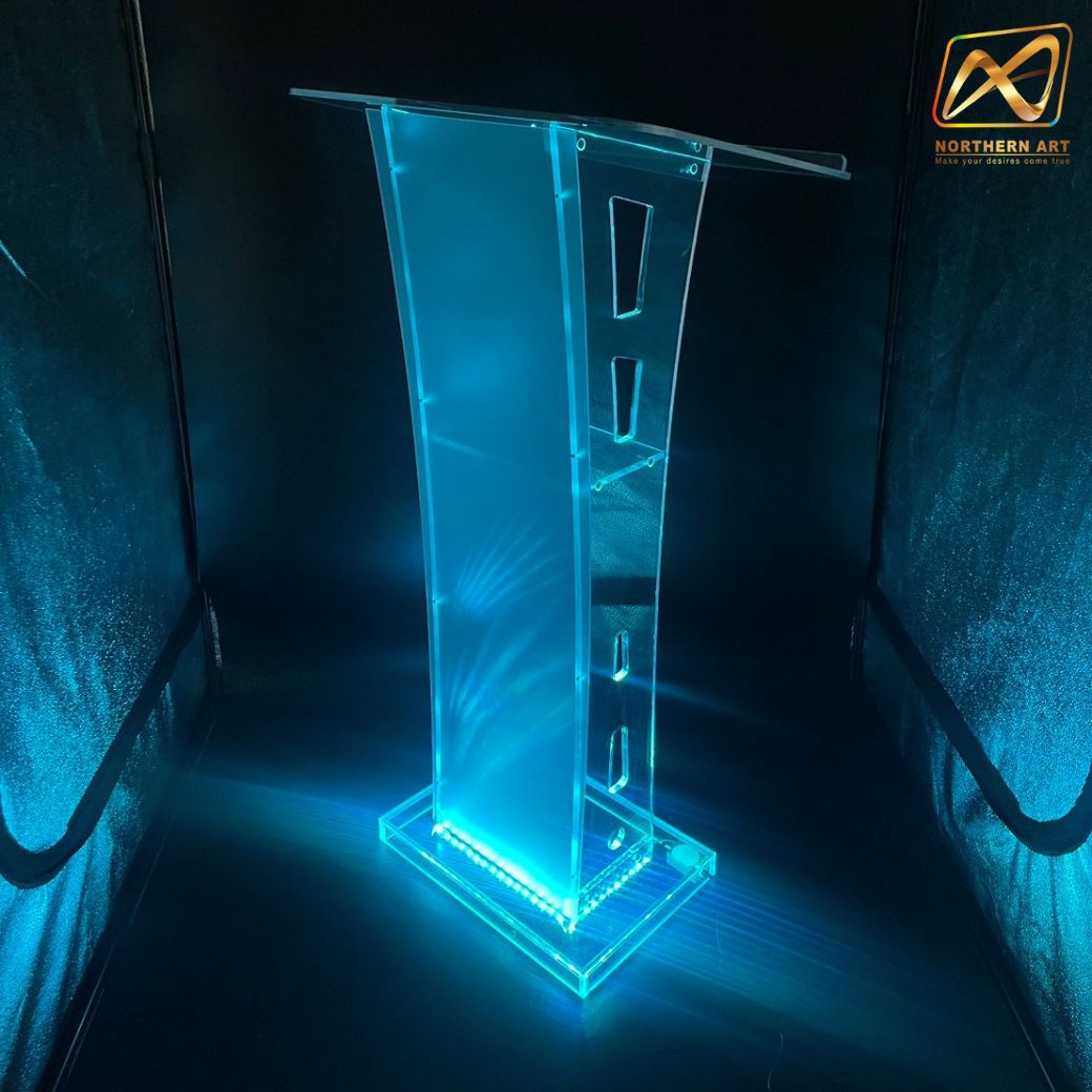 โพเดียม อะคริลิค เรืองแสงLED เปลี่ยนสีได้ พร้อมรีโมท ขนาด 60x40x114 cm.