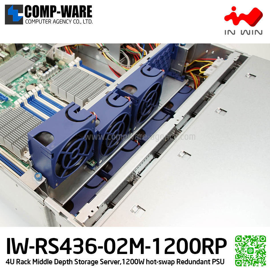 IN-WIN IW-RS436-02M-1200RP 4U Rackmount Middle Depth Storage Server, 1200W hot-swap Redundant Power Supply (เคสเปล่า+พาวเวอร์ซัพพลาย) รับประกัน 3ปี