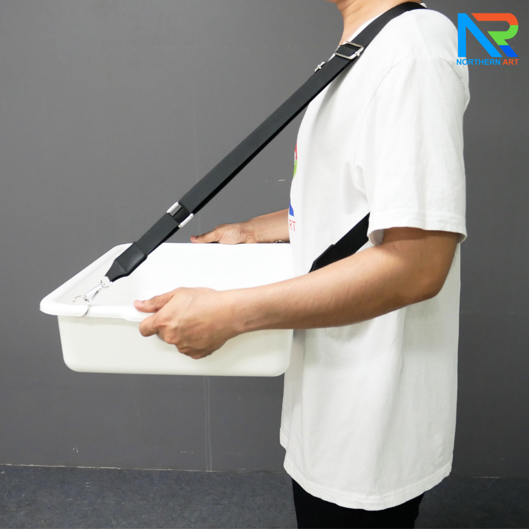 SAMPLING MOBILE TRAY ถาดแจกเคลื่อนที่ ขนาด (W)52 x (D)38 x (H)11 cm. ถาดพลาสติกสีขาวพร้อมสายคล้อง