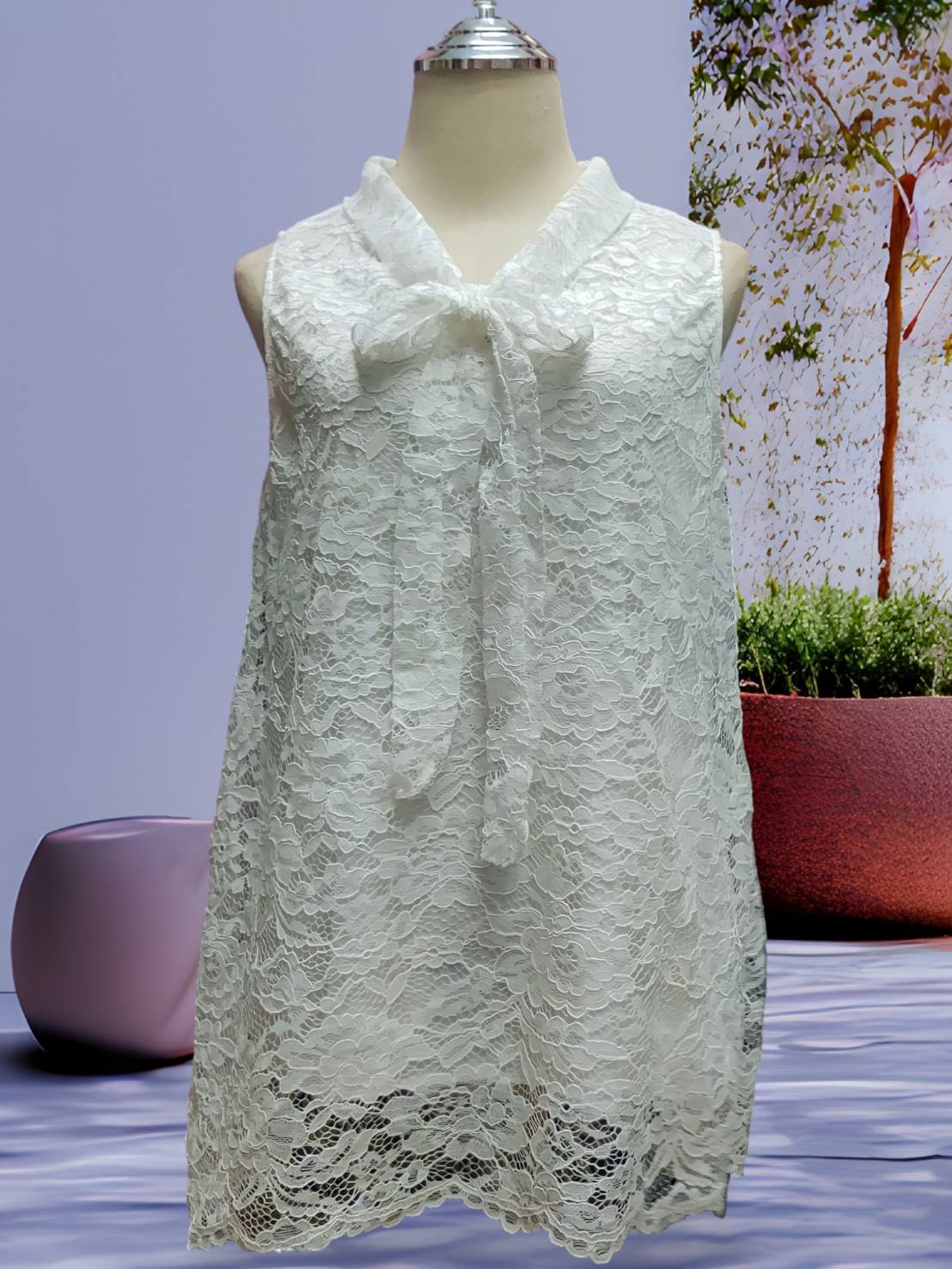 NNandNN Shop 3 0026 เสื้อลูกไม้คอผูกโบว์ แขนกุด หลายสี XL