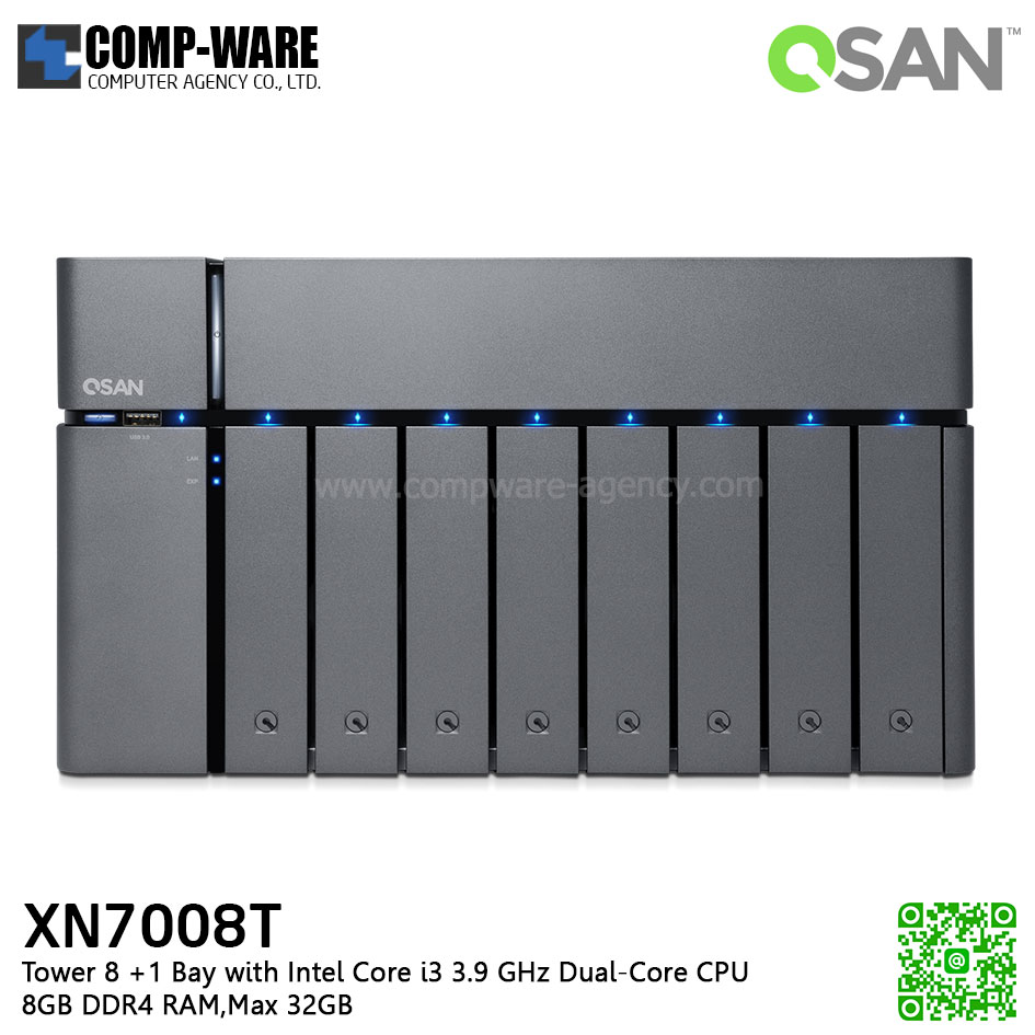 QSAN (8+1 Bays) XCubeNAS XN7008T (8GB RAM) Tower NAS Storage , No HDD
