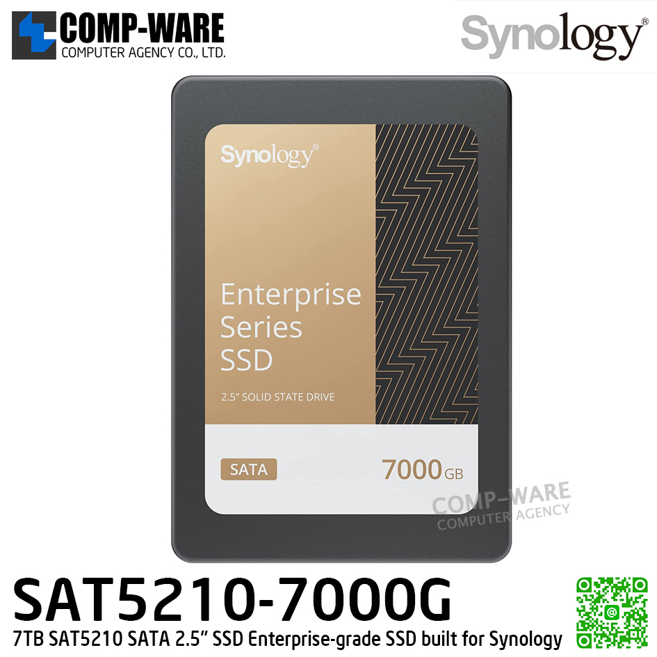 Synology 7TB SAT5210 SATA 2.5" SSD Enterprise-grade SSD built for Synology systems SAT5210-7000G