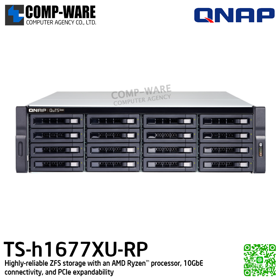QNAP (3U 16-Bay) TS-h1677XU-RP-3700X-32G / AMD Ryzen 7 3700X (8C/16T) / 32GB (2 x 16 GB) DDR4 UDIMM / 16 x 2.5"/3.5" SATA 6Gbps / 2 x GigaLan, 2 x 10GbE SFP+ / 500W Redundant PSU / 3Y Warranty / No HDD / Rail kit RAIL-A03-57