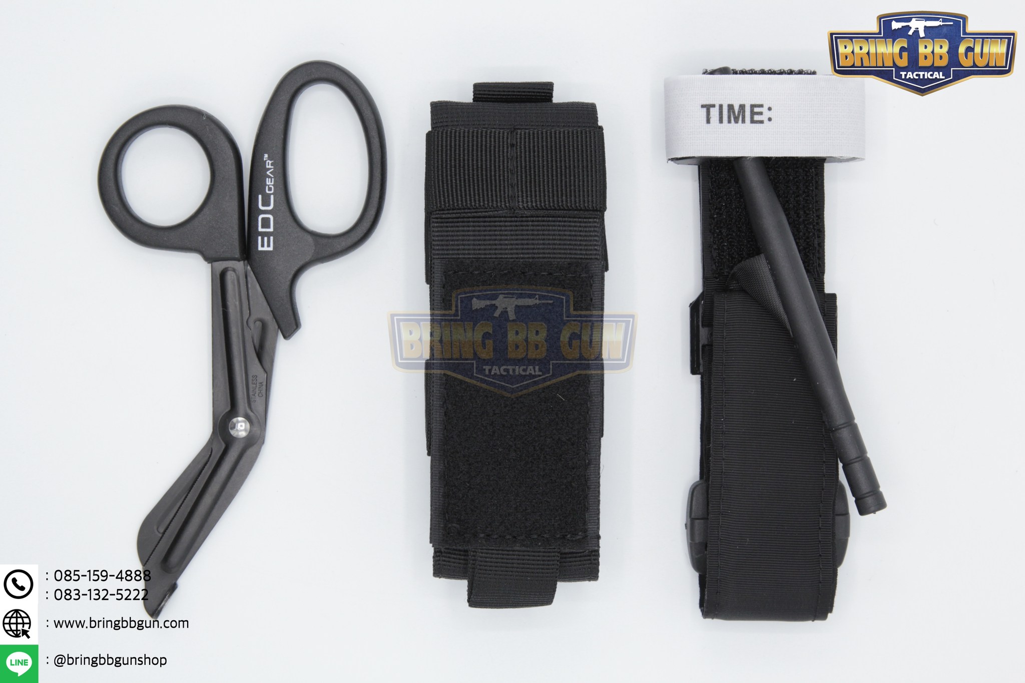 เพ้าผ้าใส่สายห้ามเลือด และ กรรไกรสนาม (ซองผ้าใส่สายรัดห้ามเลือด)