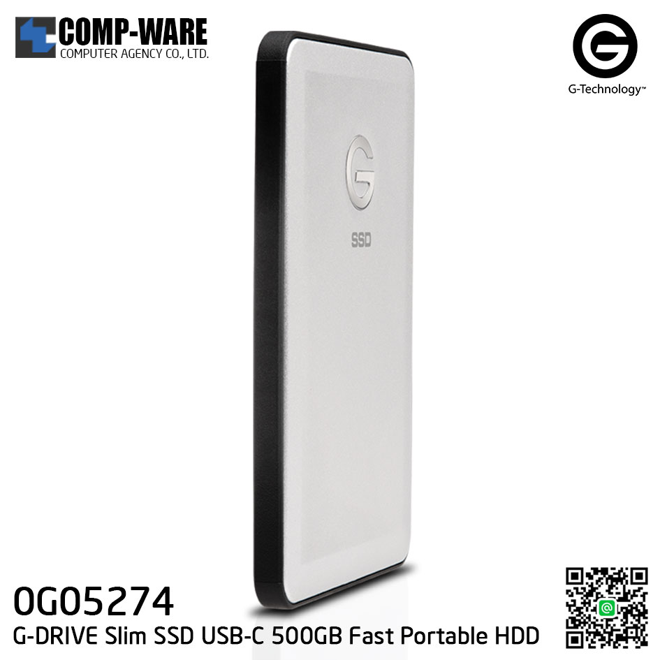 G-Technology G-DRIVE Slim SSD USB-C 500GB Fast Portable Hard Drive Silver - 0G05274