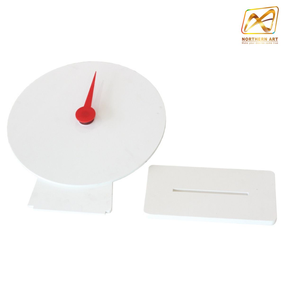 เช่าเกมส์วงล้อตั้งโต๊ะ ขนาดวงล้อ 50 ซม. สูง 61.5 ซม. วัสดุพลาสวูดสีขาว หนา 10-15 มม.