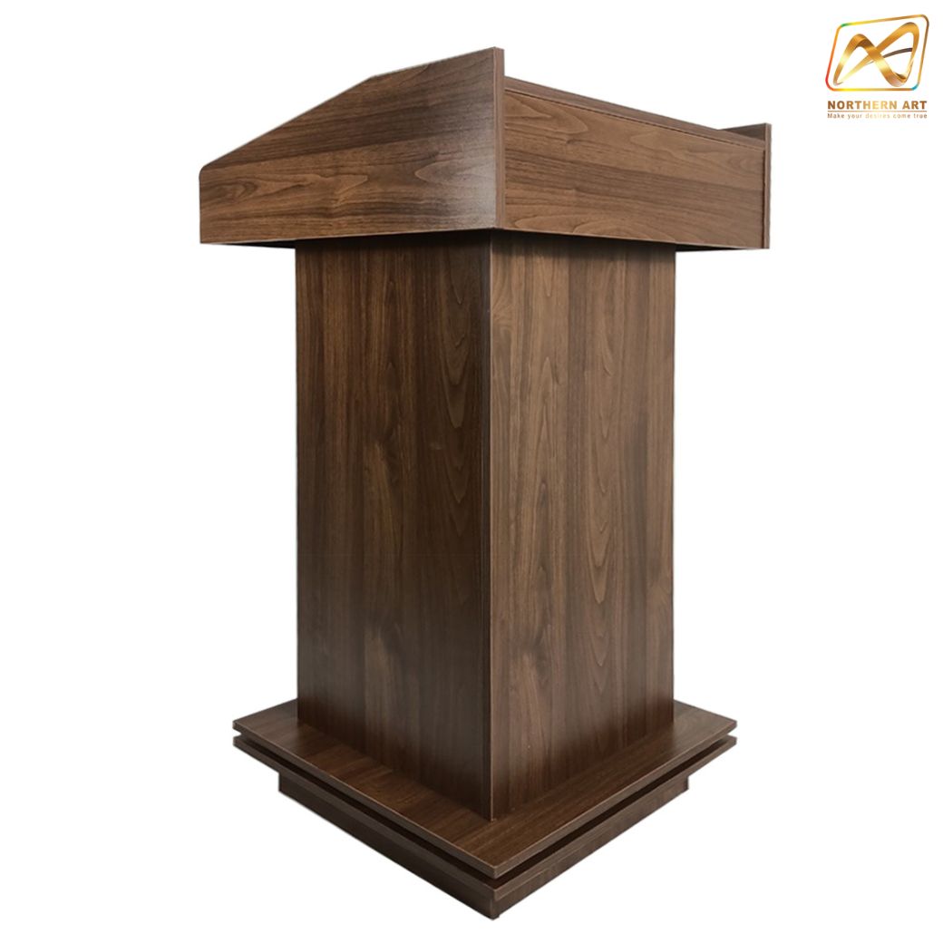 โพเดียมให้เช่า สีโอ๊ค โพเดียมไม้MDF ปิดผิวลายไม้สีบีช ทันสมัย พร้อมบริการรับ-ส่ง กทมฯและปริมณฑล