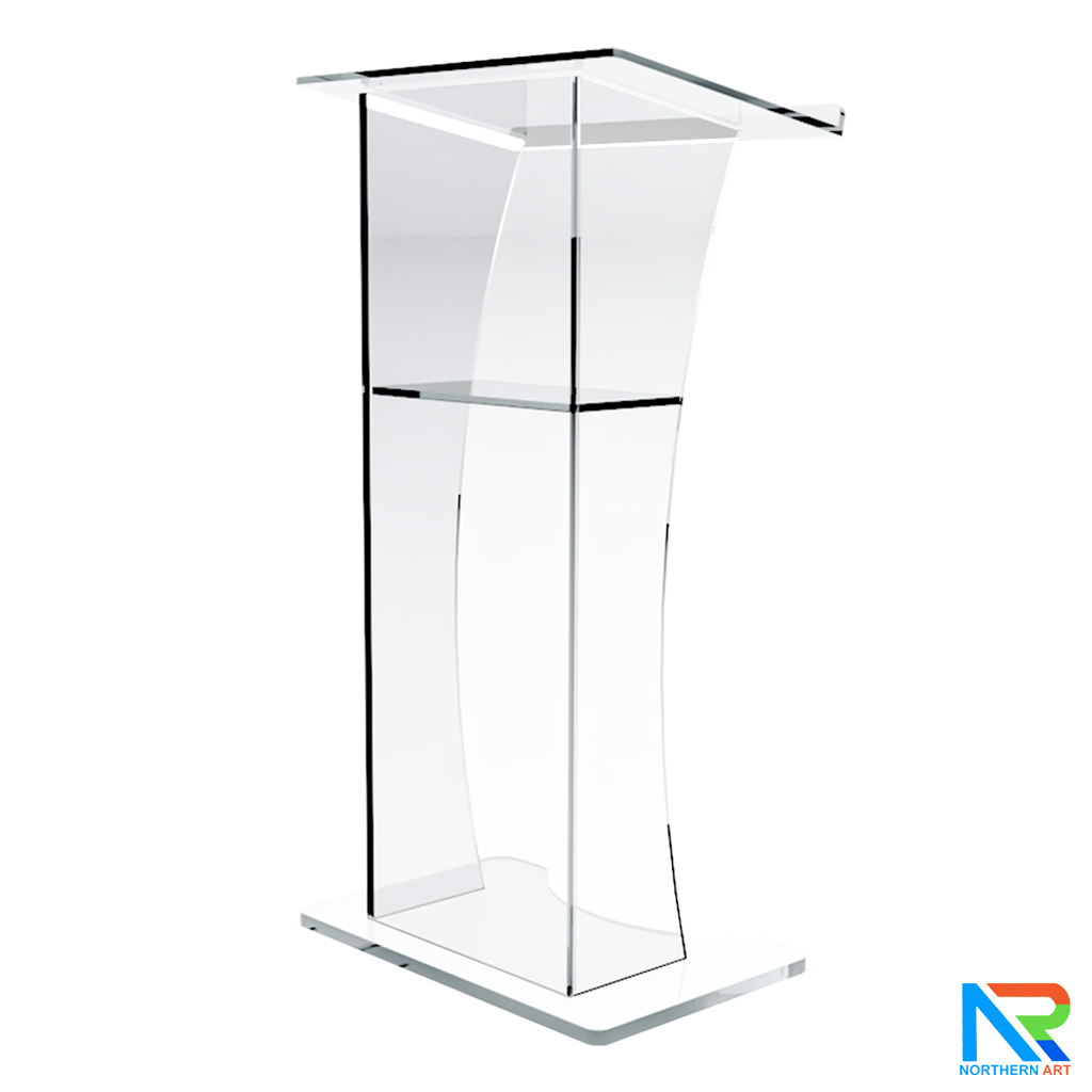 โพเดียม อะคริลิคใส AC-05 ขนาด (W)60 x (L)40 x (H)115 cm. TOP เอียงพร้อมกันตก วัสดุอะคริลิคใส หนา 10-20 มม.