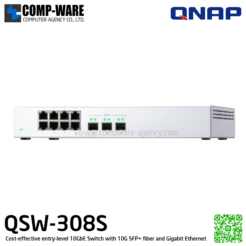 QNAP QSW-308S Cost-effective entry-level 10GbE Switch with 10G SFP+ fiber and Gigabit Ethernet
