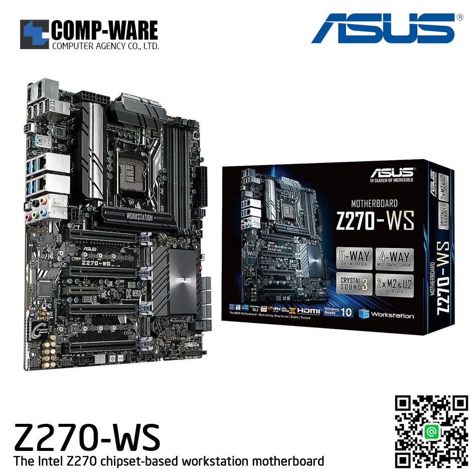 ASUS Z270-WS LGA1151 DDR4 Display Port HDMI 4-Way SLI CrossfireX M.2 U.2 ATX Motherboard with Dual Gigabit LAN and USB 3.1 Z270-WS