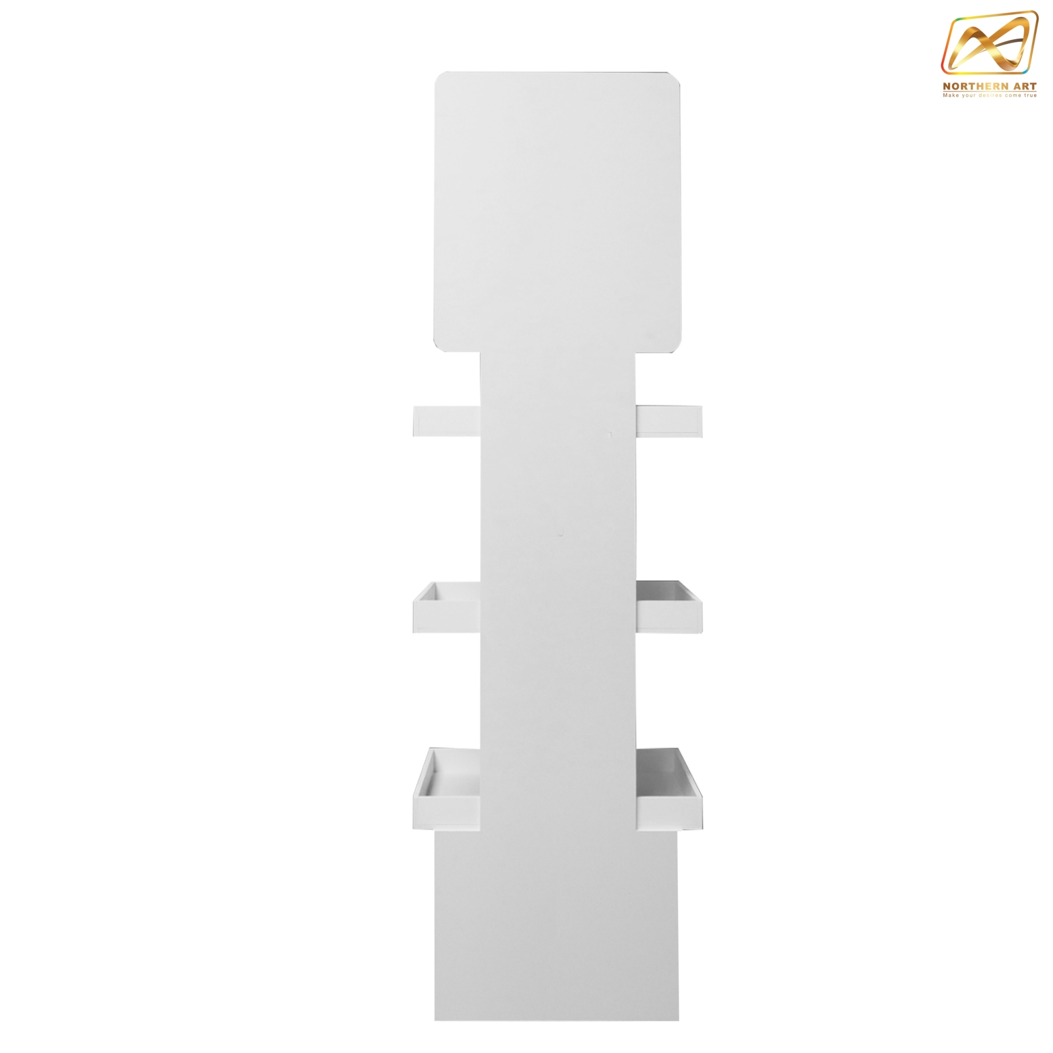 ชั้นวางสินค้าพลาสวูด 3 ชั้น ขนาด (W)40 x (D)31.6 x (H)150 ซม. พลาสวูดหนา 8 มม.พร้อมงานพิมพ์สติ๊กเกอร์