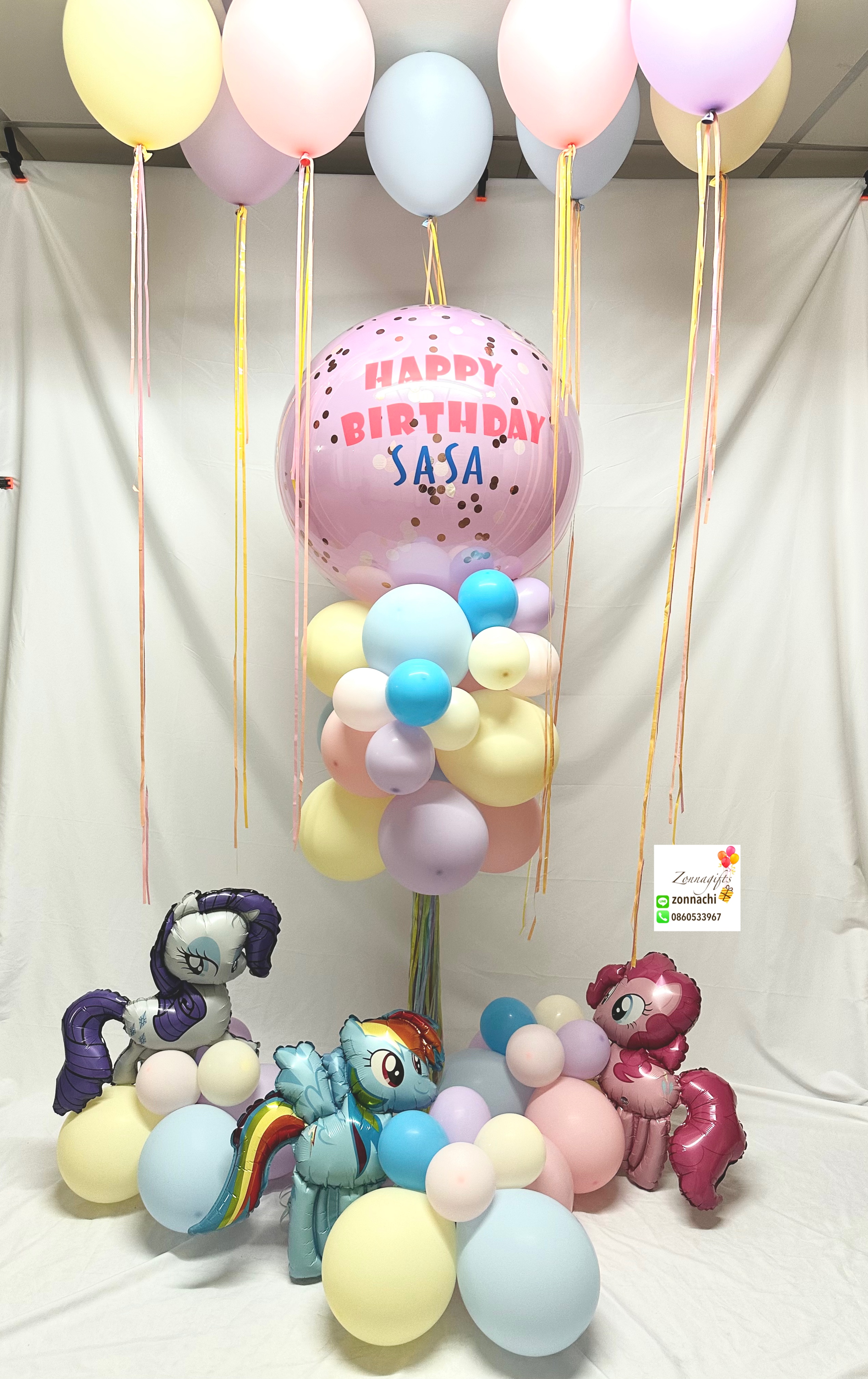 8pc balloon + big balloon stand + 3 little pony