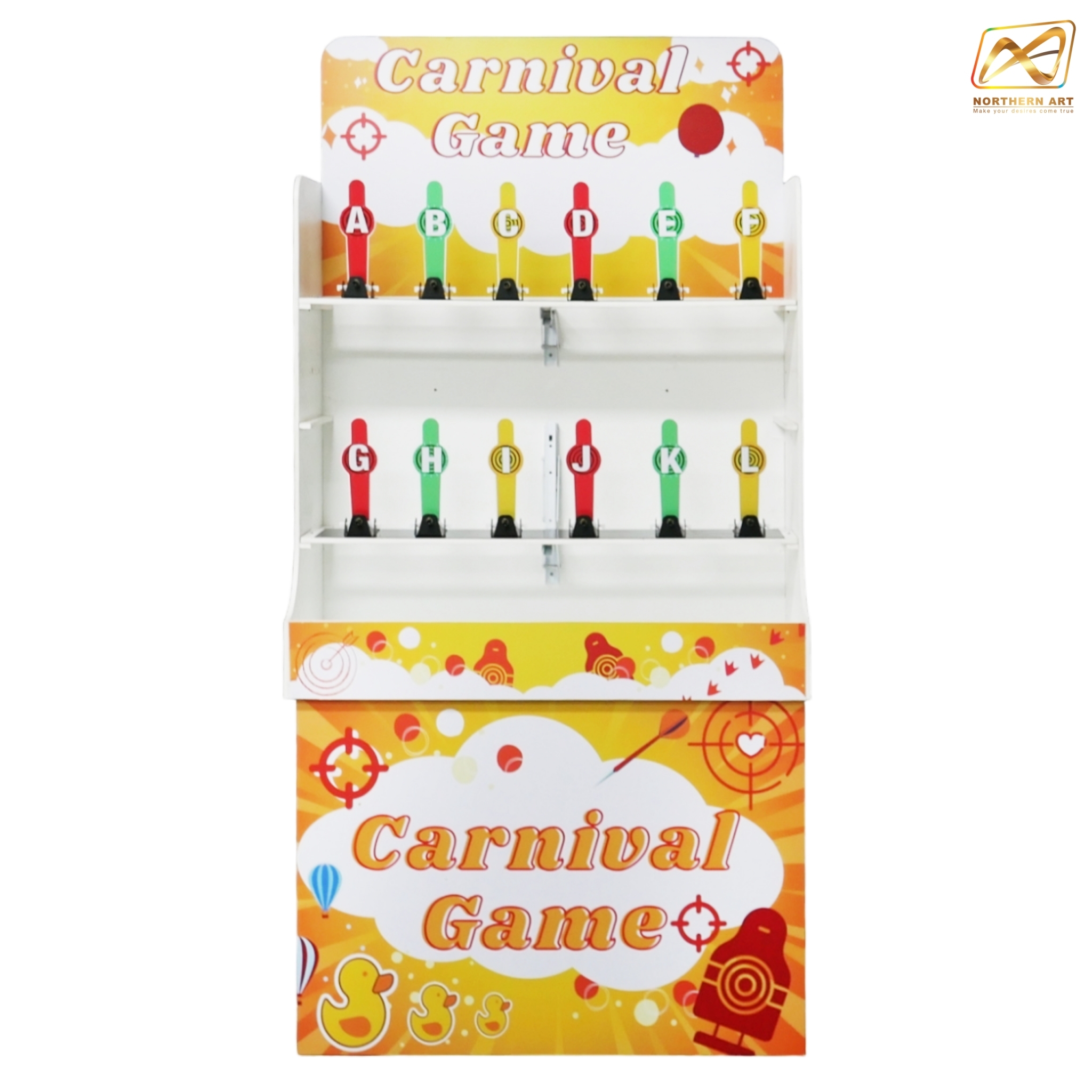 เช่าเกมส์ยิงเป้าเหล็ก ขนาด (W) 90 x (L)36 x (H)180 cm. พร้อมเป้าเหล็ก 12 อัน ปืน 2 กระบอก กระสุนโฟม 20 นัด