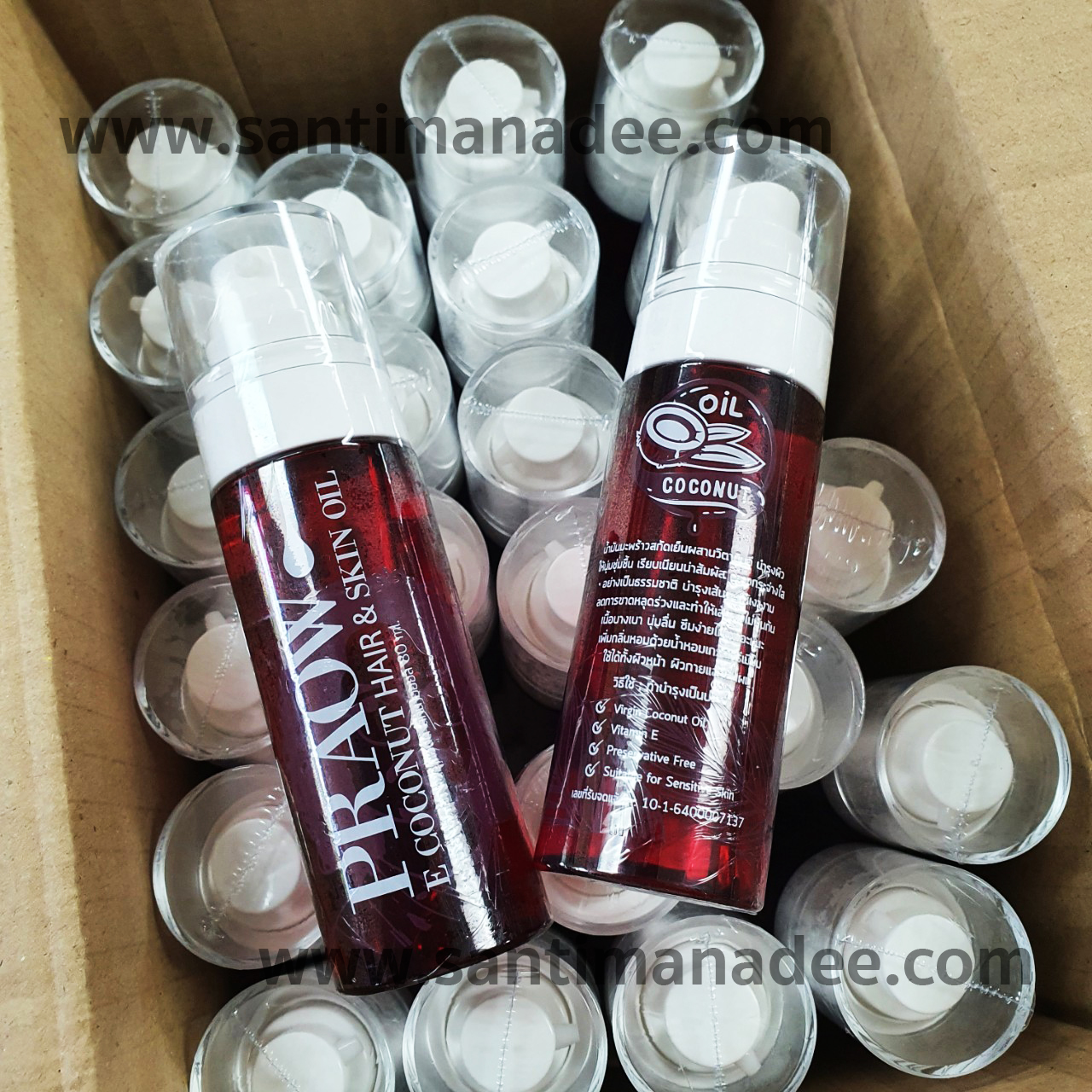 PRAOW ใช้ได้ทั้งเส้นผม ผิวหน้า และผิวกาย น้ำมันมะพร้าวโมเลกุลเล็ก ซึมดี หมอนอกกะลา น้ำมันมะพร้าวป๋า สันติมานะดี santimanadee