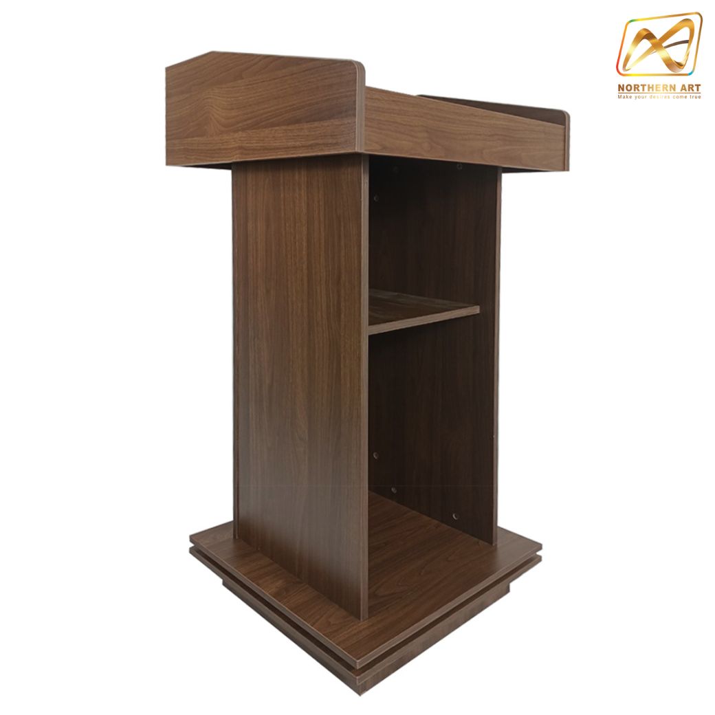 โพเดียมให้เช่า สีโอ๊ค โพเดียมไม้MDF ปิดผิวลายไม้สีบีช ทันสมัย พร้อมบริการรับ-ส่ง กทมฯและปริมณฑล