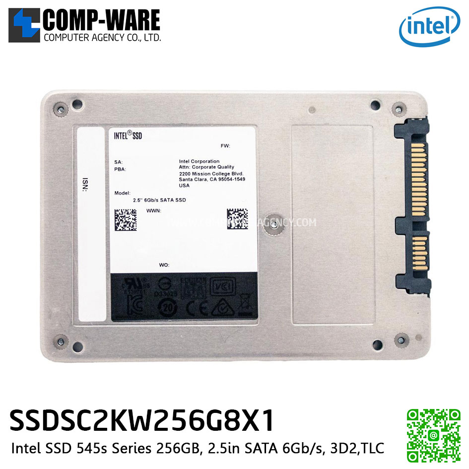 Intel SSD 545s Series (256GB, 2.5in SATA 6Gb/s, 3D2, Read 550MB/s, Write 500MB/s, TLC) - SSDSC2KW256G8X1