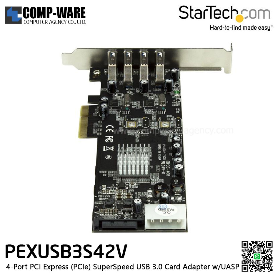 StarTech PEXUSB3S42V 4 Port PCI Express (PCIe) SuperSpeed USB 3.0 Card Adapter w/ 2 Dedicated 5Gbps Channels - UASP - SATA / LP4 Power