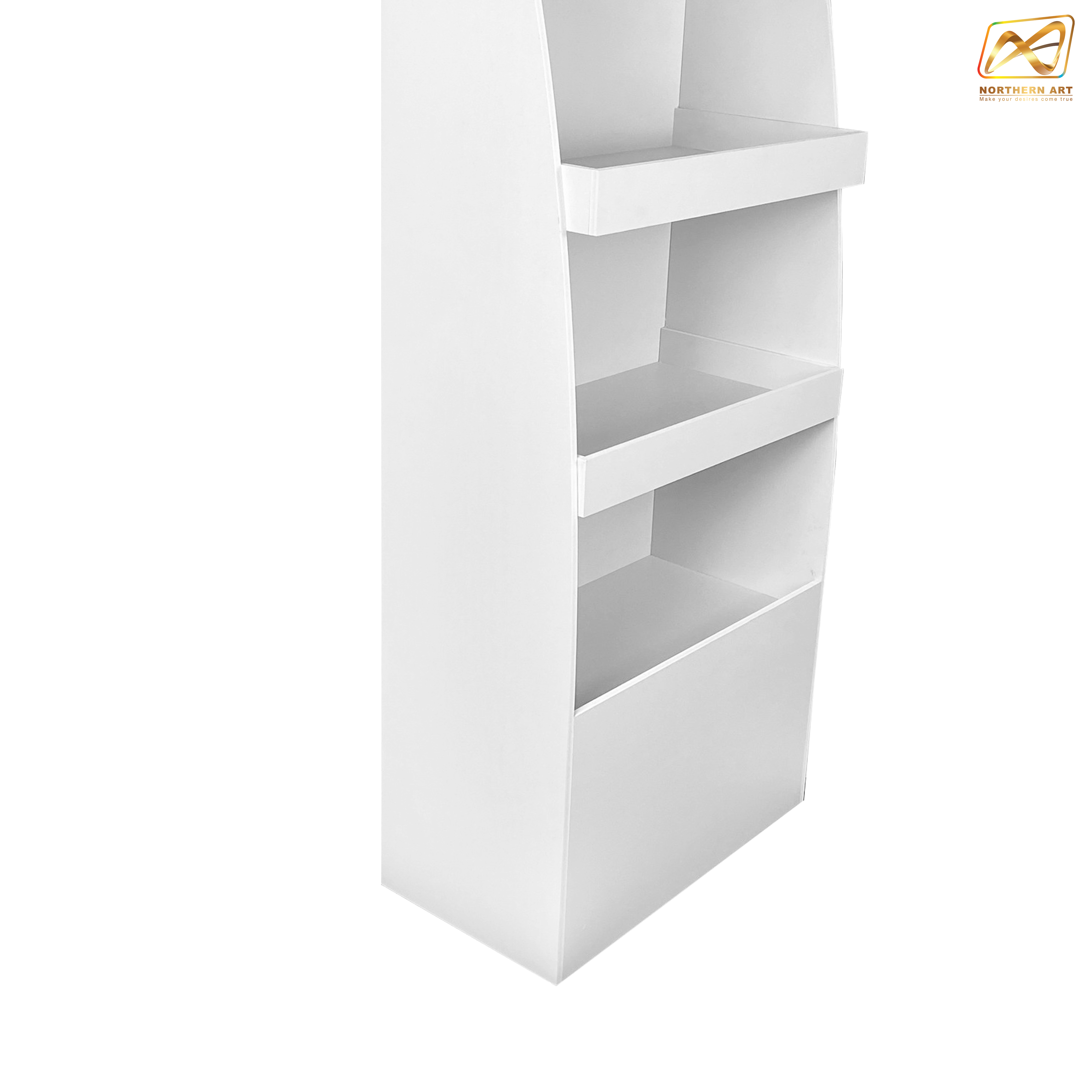 ชั้นวางสินค้าพลาสวูด 4 ชั้น ขนาด (W)44 x (D)25 x (H)150 ซม. พร้อมงานพิมพ์ พลาสวูดหนา 8 มม.