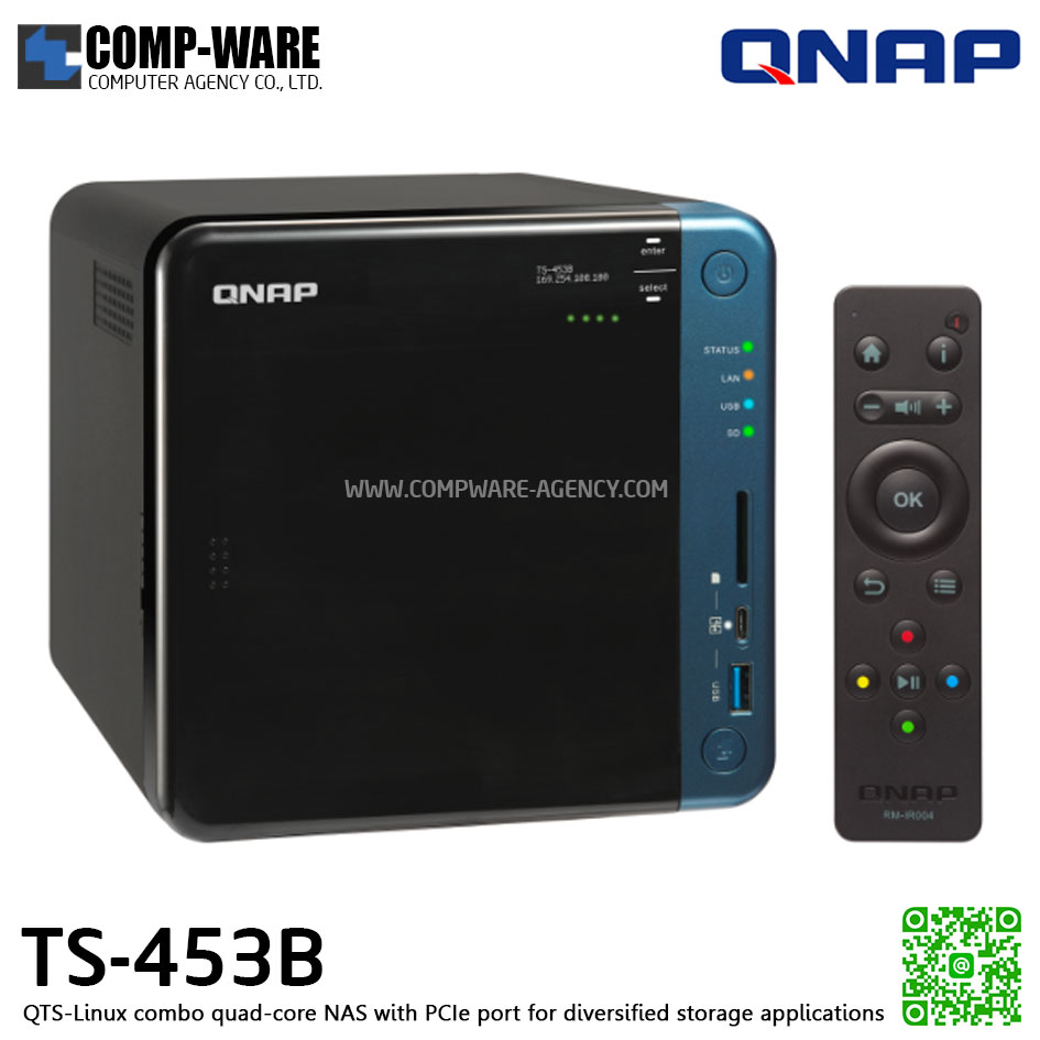 QNAP NAS (4-Bay) TS-453B (4GB RAM up to 8GB) Quad-Core Intel Celeron J3455, No HDD // สินค้า EOL หมดแล้วหมดเลย กรุณาสอบถามสถานะสินค้าล่าสุดก่อนสั่งซื้อค่ะ