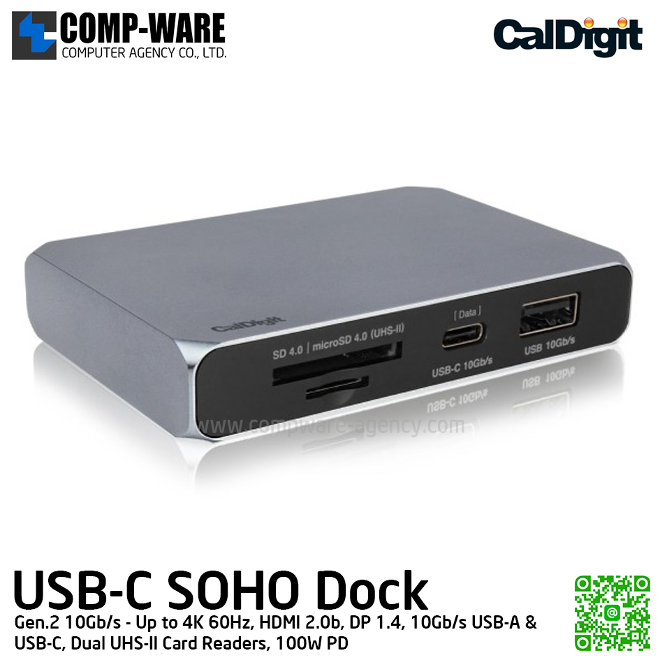 CalDigit USB-C SOHO DOCK (GEN2) - Universal USB-C Gen. 2 10Gb/s Dock with 4K 60Hz Monitor Support & Up to 100W Power