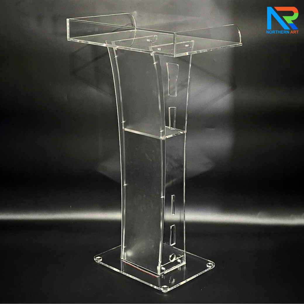 โพเดียมอะคริลิค เรืองแสงไฟ LED พร้อมรีโมทคอนโทรล รุ่น LED-05 ขนาด (W) 60 x (L) 42 x (H) 109 ซม.