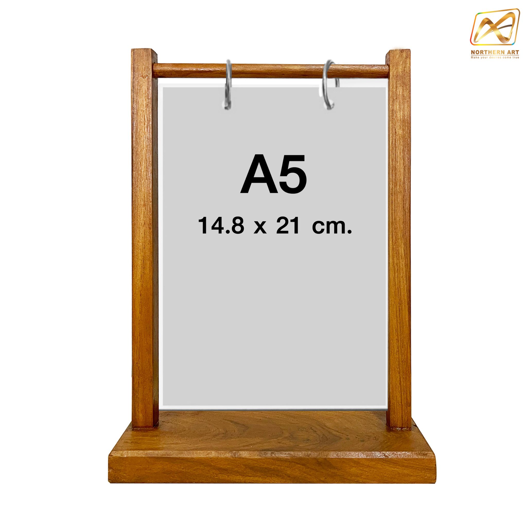 เมนูสแตนไม้ ตั้งโต๊ะ D1 ขนาด A5 ไม้จริงสีสักพร้อมห่วง2อัน (ไม่มีซอง)