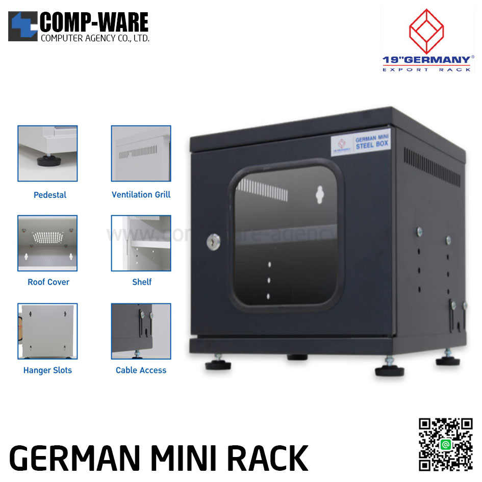 19" GERMAN G6-30030B MINI STEEL BOX w/SHELF - สีดำ (ขนาด 30cm*30cm*30cm)