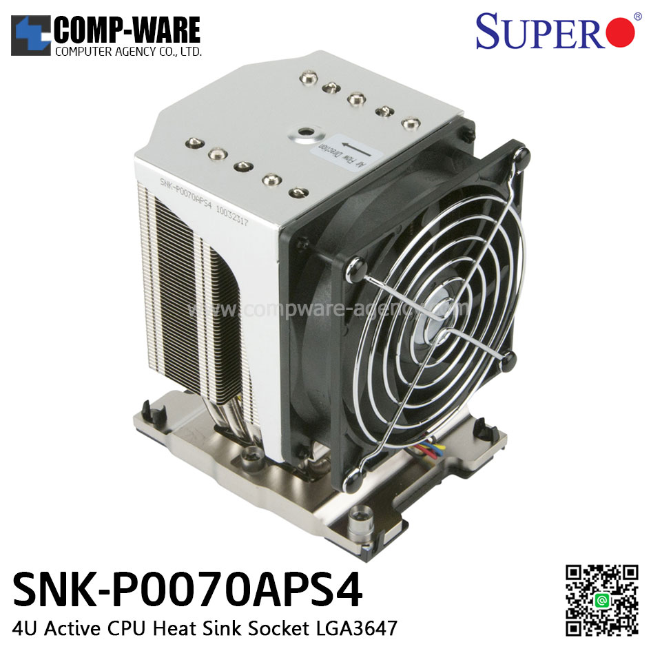 Supermicro 4U Active CPU Heat Sink Socket LGA3647-0 (SNK-P0070APS4) Narrow Mounting Mechanism for Intel Scalable Server/Workstation