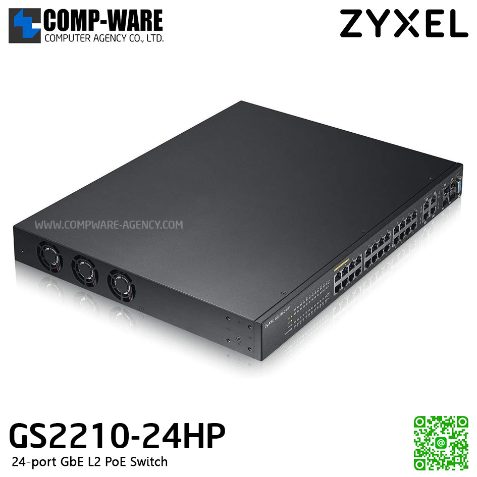 ZYXEL GS2210-24HP 24-port GbE L2 Managed PoE Switch w/ 4 x Gigabit Combo (SFP/ RJ-45) ports (Power budget 375 watts)