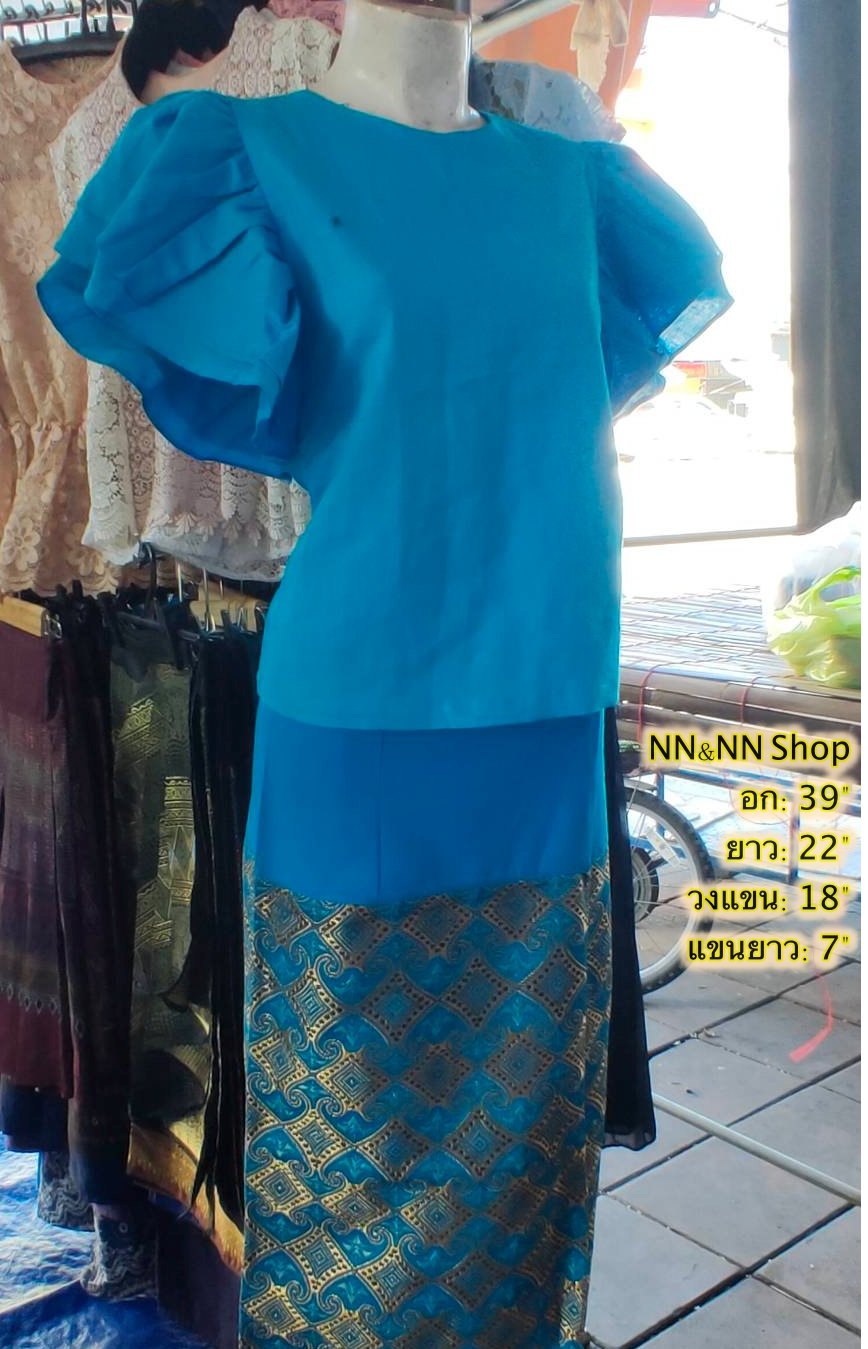NNandNN Shop 4 0003 เสื้อผ้าลินินคอกลม ติดกระดุมหลัง สีพื้น 39"