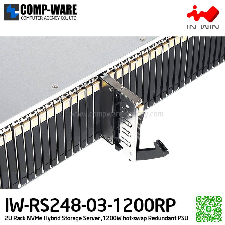 IN-WIN IW-RS248-03-1200RP 2U NVMe Hybrid Storage Server (supported 2.5 inch 7mm only), 1200W hot-swap Redundant Power Supply (เคสเปล่า+พาวเวอร์ซัพพลาย) รับประกัน 3ปี