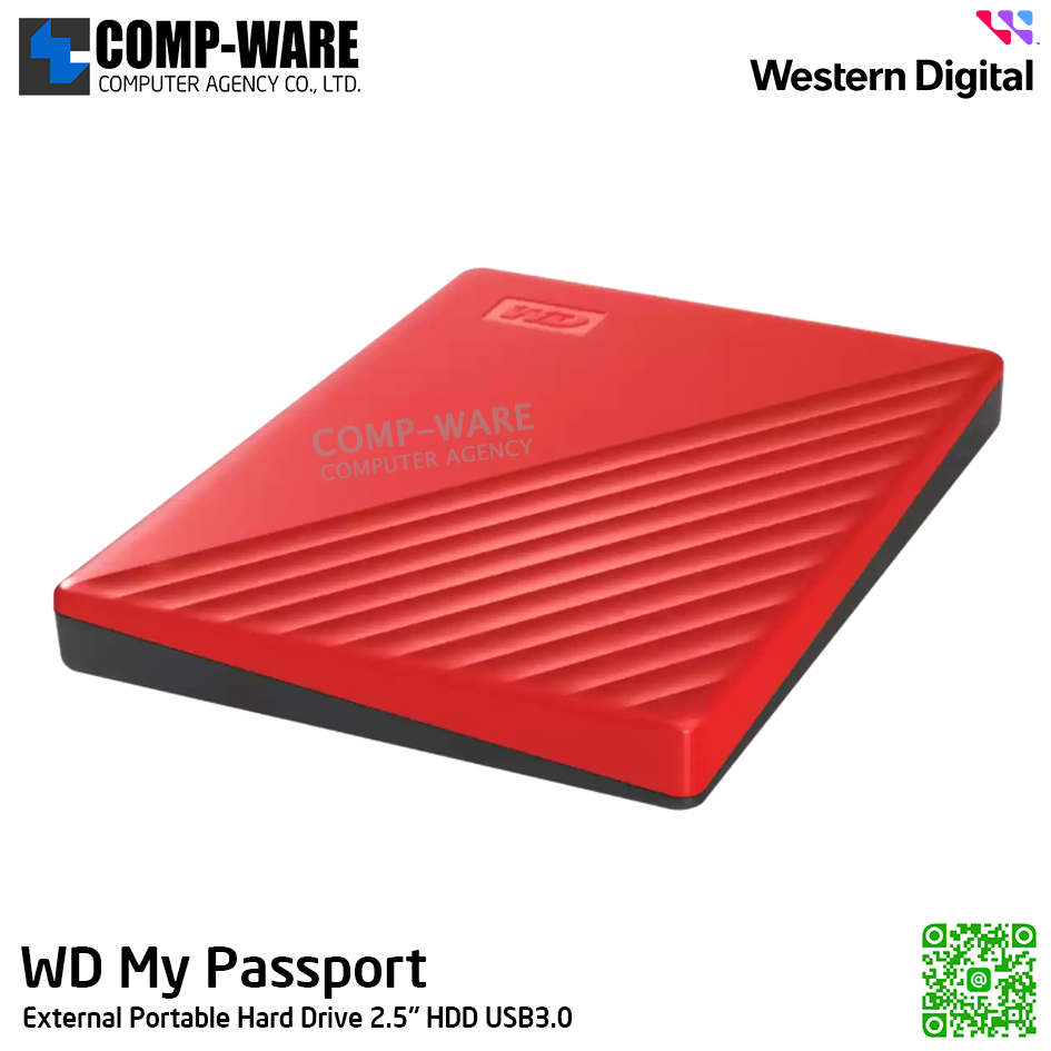 WD 5TB My Passport External Portable Hard Drive 2.5" HDD USB3.0 (Red) WDBPKJ0050BRD-WESN รับประกัน 3 ปี