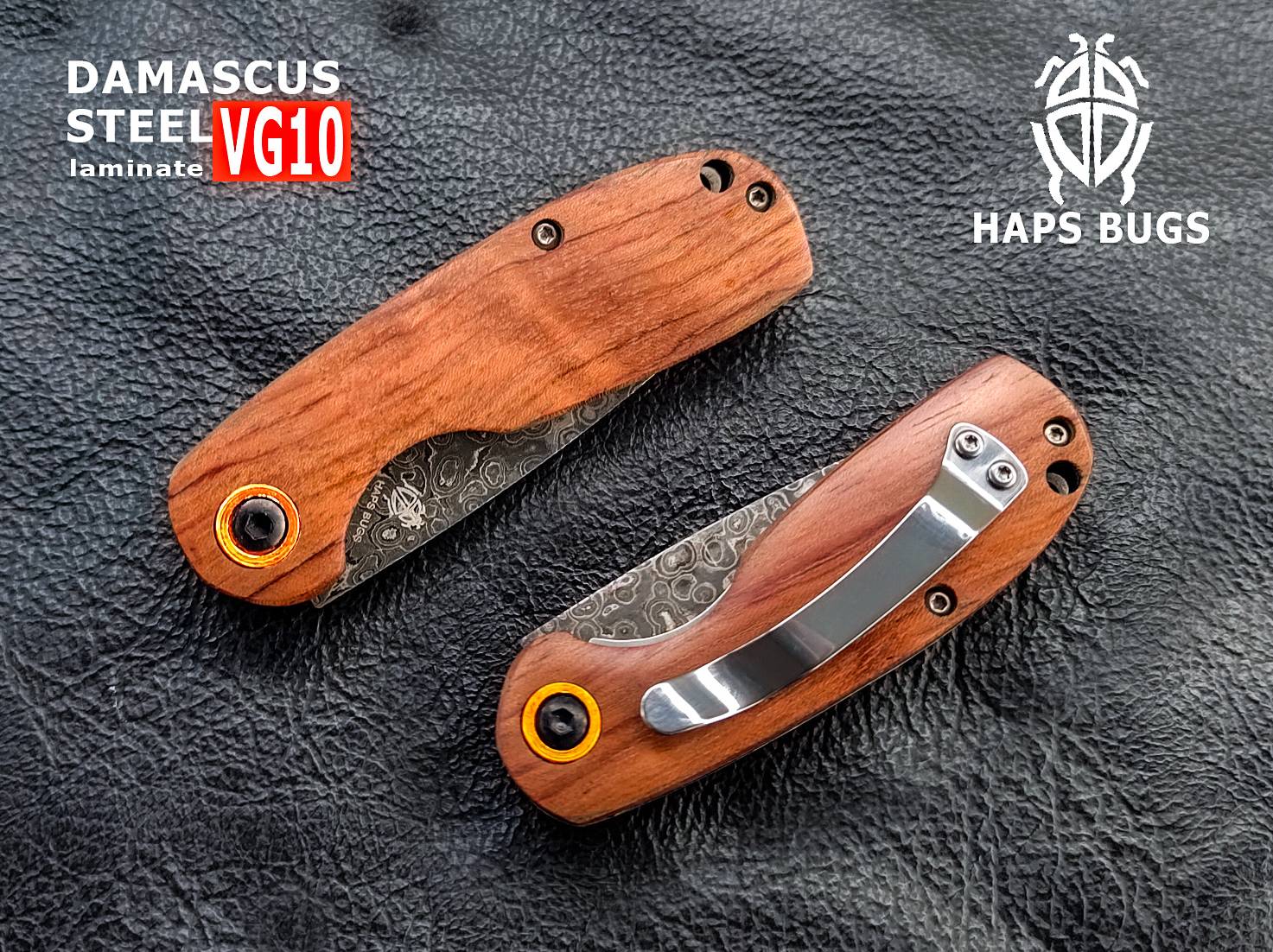 🔥มีดดามัสกัสแท้🔥มีดพับเหล็กลายตีทบ HAPS BUGS มีดพับ size น่ารัก มาในอารมณ์ของธรรมชาติ 100%