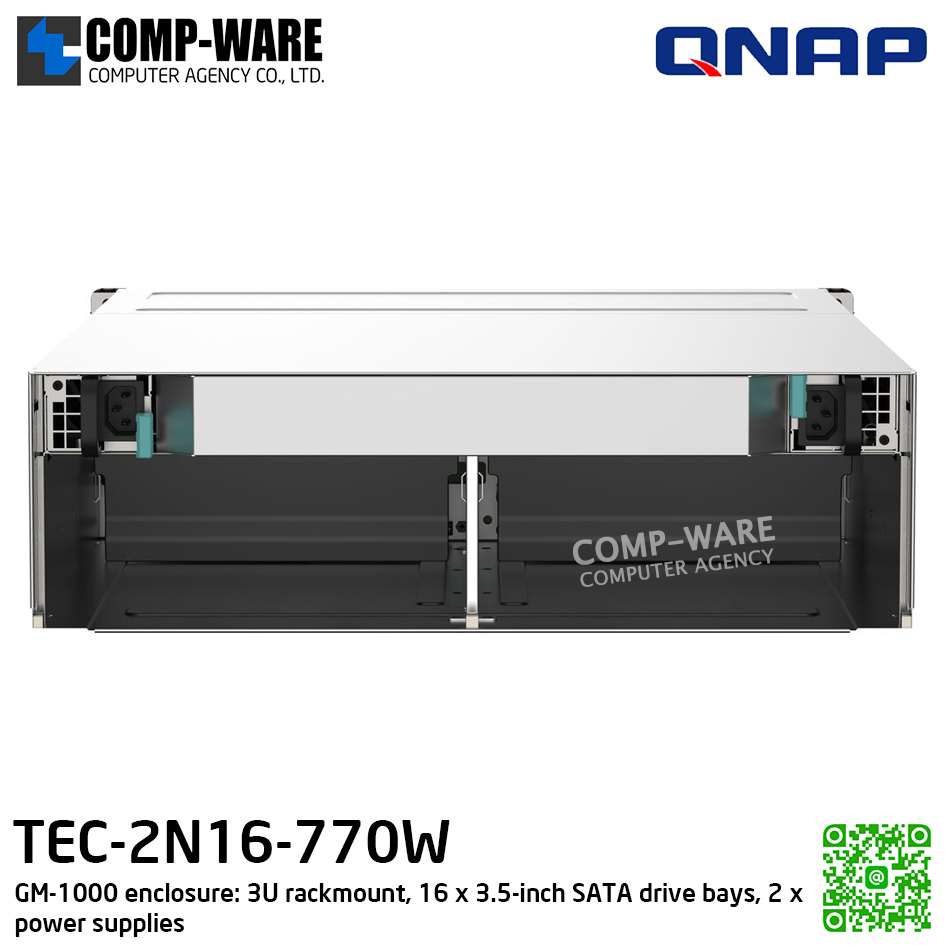 QNAP GM-1000 enclosure: 3U rackmount, 16 x 3.5-inch SATA drive bays, 2 x 770W power supplies TEC-2N16-770W รับประกัน 1 ปี