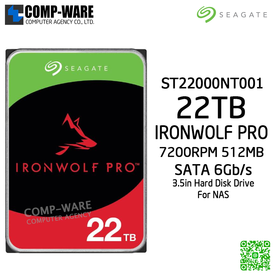 Seagate 22TB IronWolf Pro NAS SATA 6Gb/s 7200RPM 512MB Cache 3.5-Inch Internal Hard Drive - ST22000NT001 - 5Y Warranty