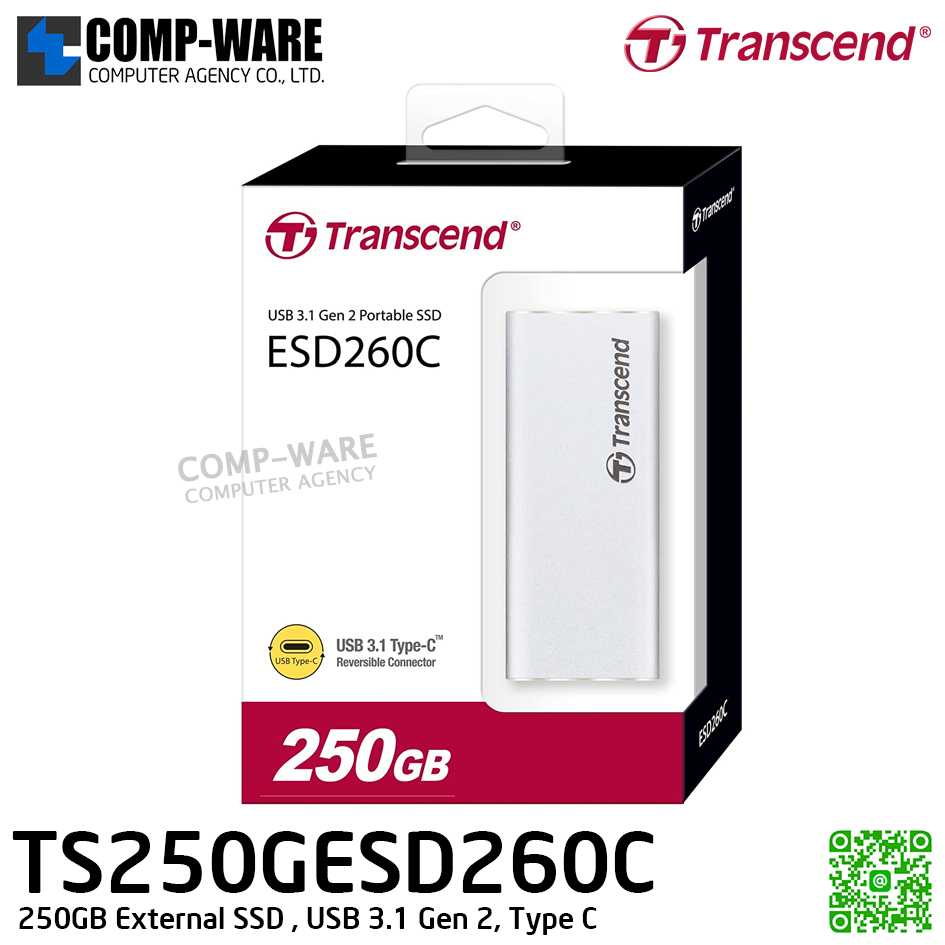 Transcend ESD260C 250GB External SSD , USB 3.1 Gen 2, Type C , TS250GESD260C - 3Y Warranty - Portable SSD